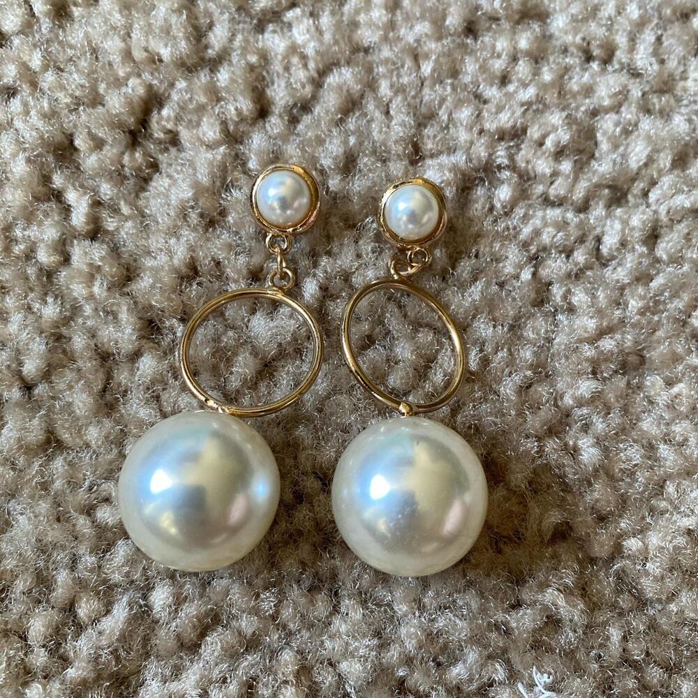 Gold pearl dangle earrings stud jewelry